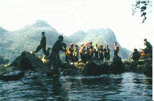 The audience at the entrance of the cave